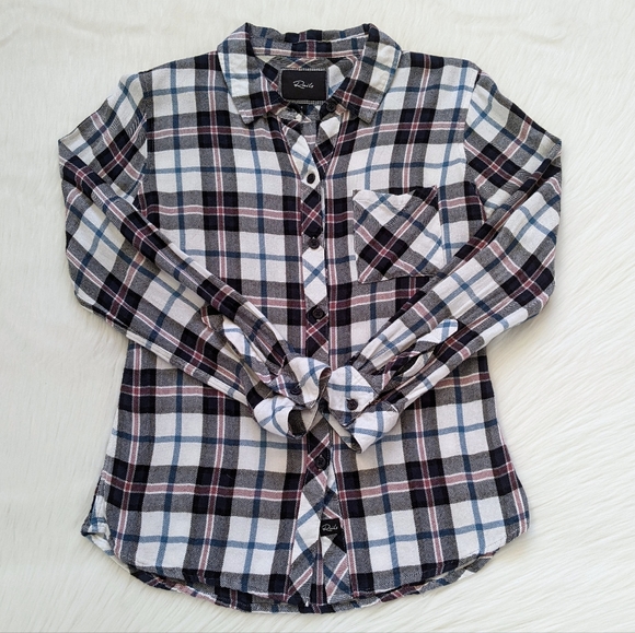 Rails White + Pink + Blue Plaid Flannel Button Down Shirt | S - Picture 2 of 12
